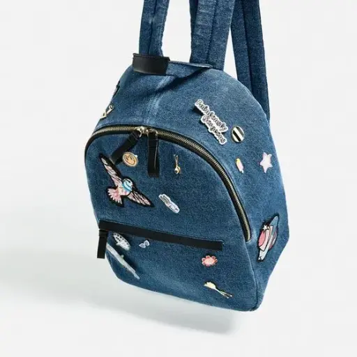 牛仔補丁迷你雙肩包