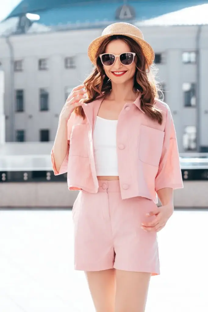 運動夾克+迷你裙套裝—粉红色