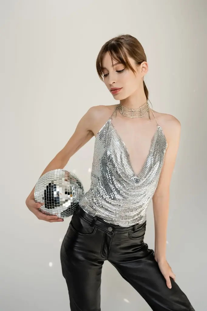 亮片網眼上衣—星光銀色