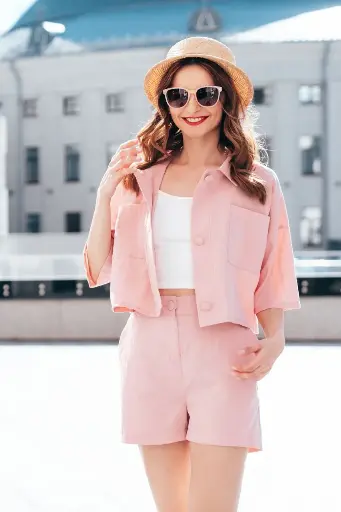 運動夾克+迷你裙套裝—粉红色