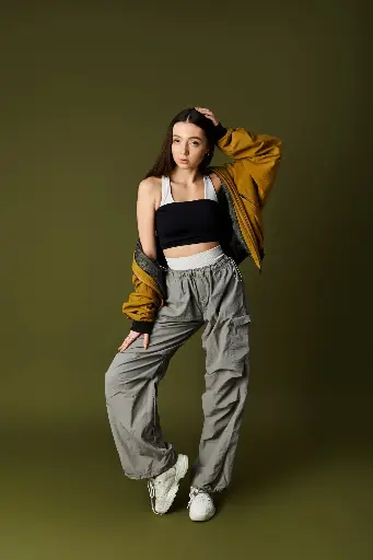 工裝運動慢跑褲-灰白色