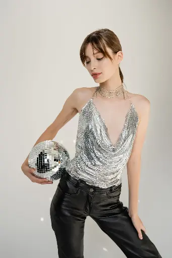 Sequin Mesh Top – Starlight Silver