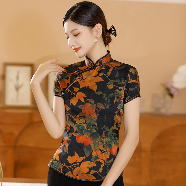 Silk Mandarin Collar Blouse