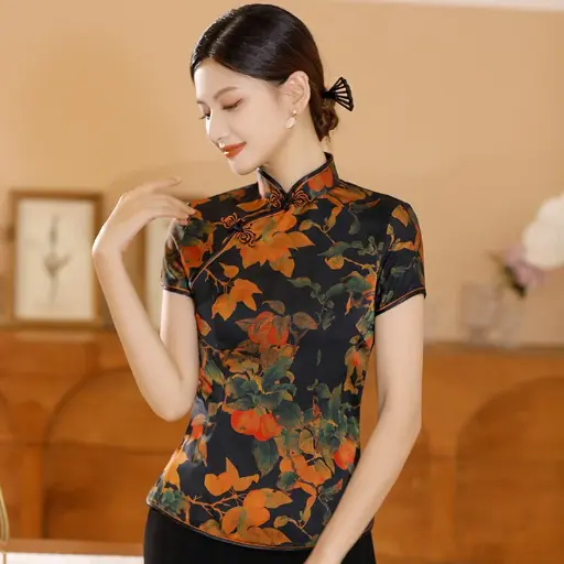 Silk Mandarin Collar Blouse